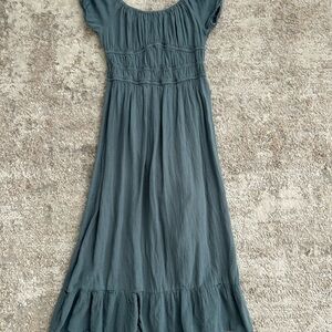 Smocked Waist Teal Maxi Dress with Ruffled Hem